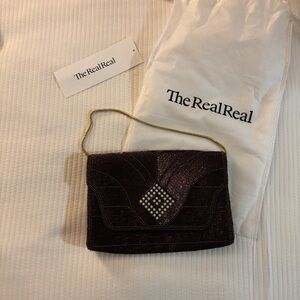 Walborg burgundy gold rhinestone evening bag clutch beaded vintage wristlet